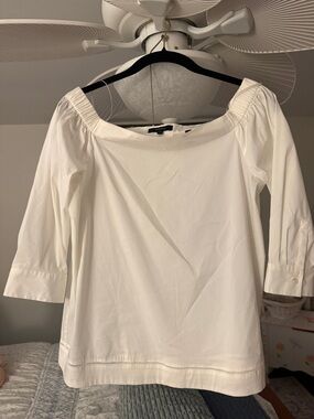 Theory Ivory Boatneck Top Petite P (Fits Small) 3/4 Sleeve Minimalist Luxury